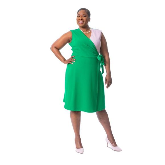 KASPER DRESS Womens Green Tie Pullover Sleeveless Faux Wrap Dress XXL - Picture 1 of 1